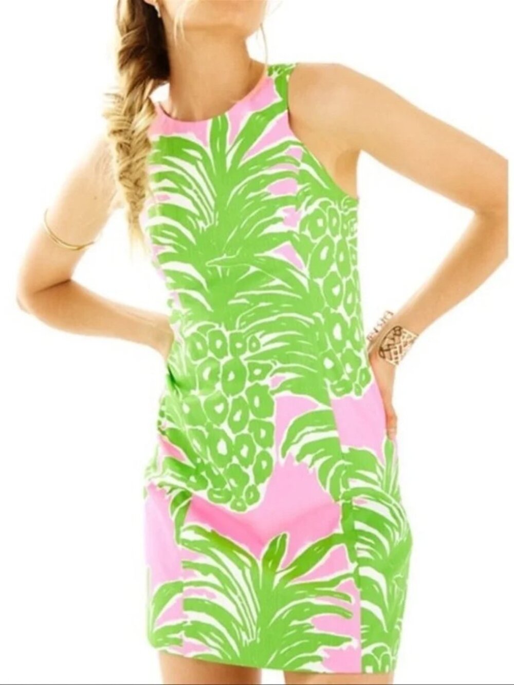 Lilly Pulitzer Pineapple Largo Shift Dress 4 Pink Pout Flamenco